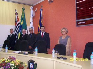 Vereadores: Trajano de Oliveira Filho, Lineu Hamilton Cunha, Diego Viveiros e a Prefeita Cleide Berti.